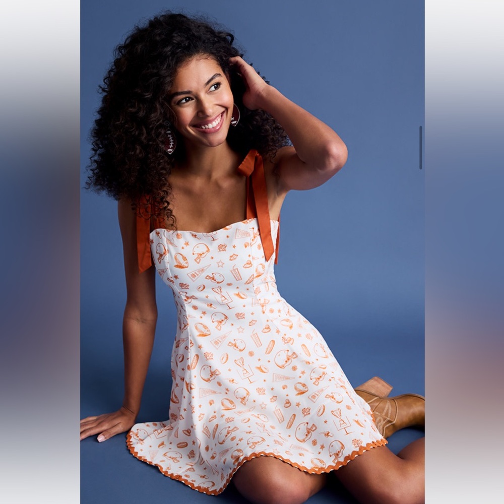 Francesca's White and Orange Football College Sleeveless Day Dress NWT